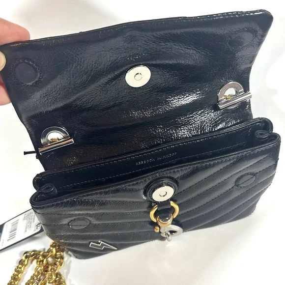 New Rebecca Minkoff Edie Leather Crossbody Bag Black Celestial Charm Quilted - Picture 10 of 14